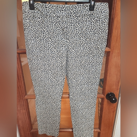 LOFT Black and White Chino Pants with Leopard Print - Picture 1 of 5